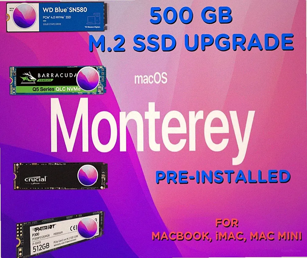500GB M.2 SSD with macOS Monterey 12 Pre-Installed for MacBook, iMac, Mac Mini