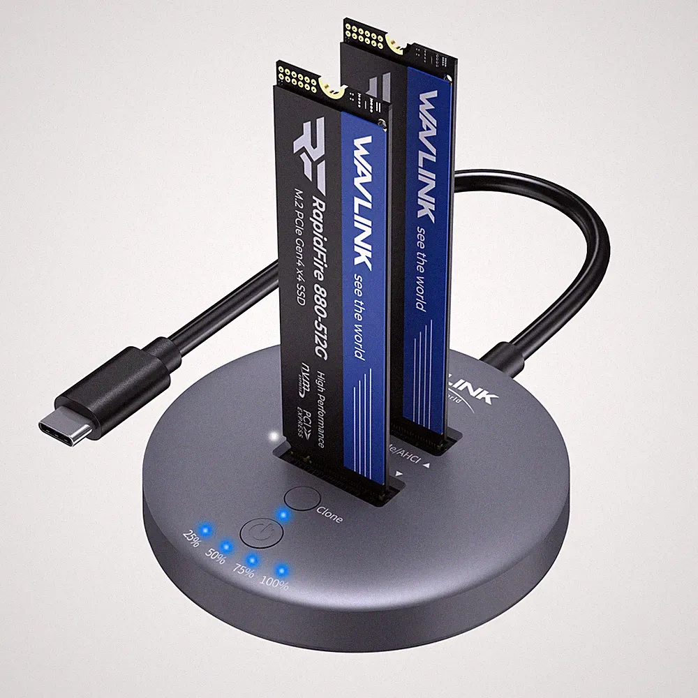 M.2 NVMe SSD Cloner Dual-Bay Docking Station USB C to M.2 NVMe SSD Enclosure