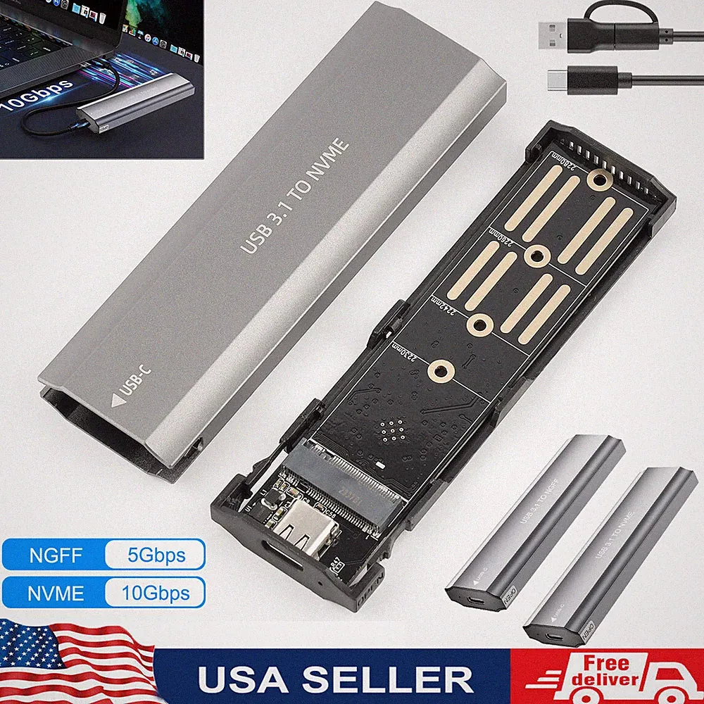 M.2 NVMe SSD to USB 3.1 Adapter Enclosure For NVME PCIE NGFF SATA M/B Key Drive