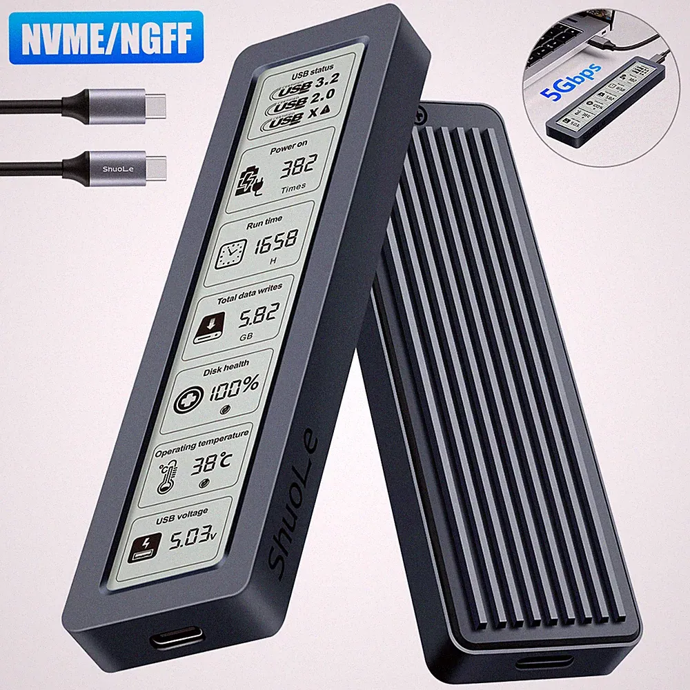 M.2 SSD Case NGFF NVMe Enclosure M.2 to USB Type C 3.2 SATA Hard Drive Adapter