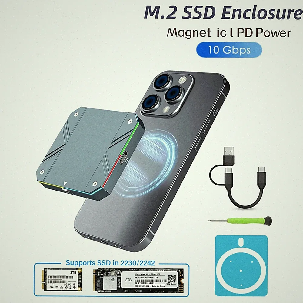 Magnetic M.2SSD shell NVMe2230/2242hard disk box USB C 3.2 10Gbps speed external