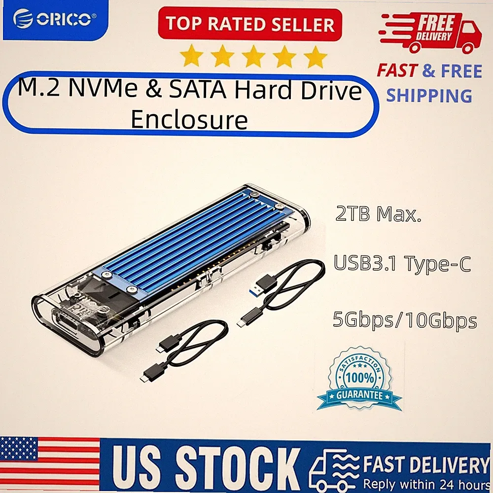 ORICO M.2 NVMe & SATA Hard Drive Enclosure USB 3.1 Gen 2 10Gbps Type-C SSD Cases
