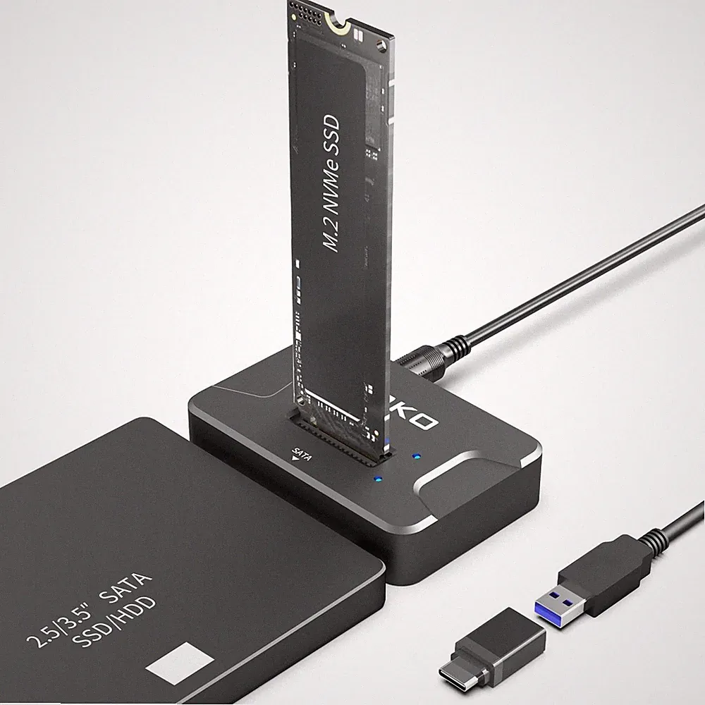 SATA NVMe SSD to USB Reader Adapter- Dual-Bay 2 in 1 Hard Drive Reader 10Gbps...