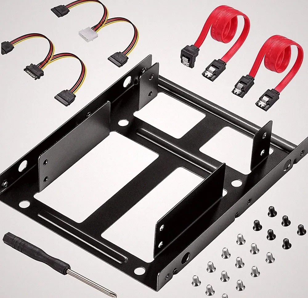 SSD Metal Mounting Bracket Kit, 2 x 2.5 HDD/SSD to 3.5 Metal( Black), Black